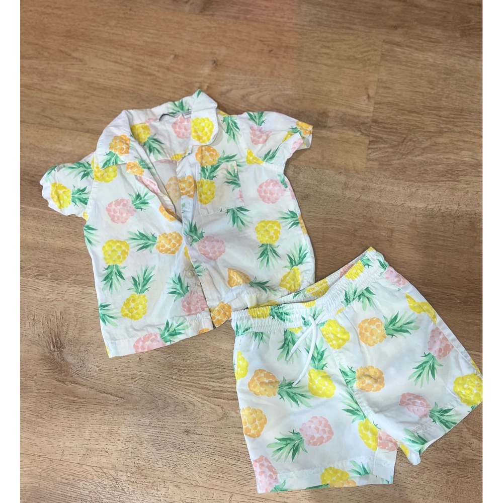 Janie and Jack Toddler Boys Pineapple Shirt and Swim Trunks Set 12-18 Months